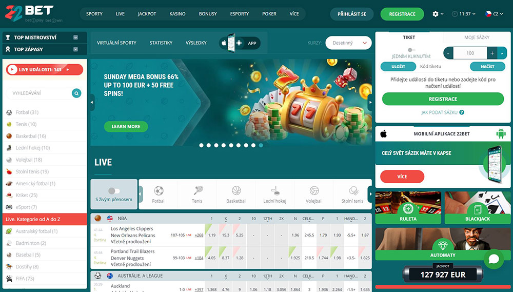 7-eur-zdarma-za-registraci-22Bet-Casino